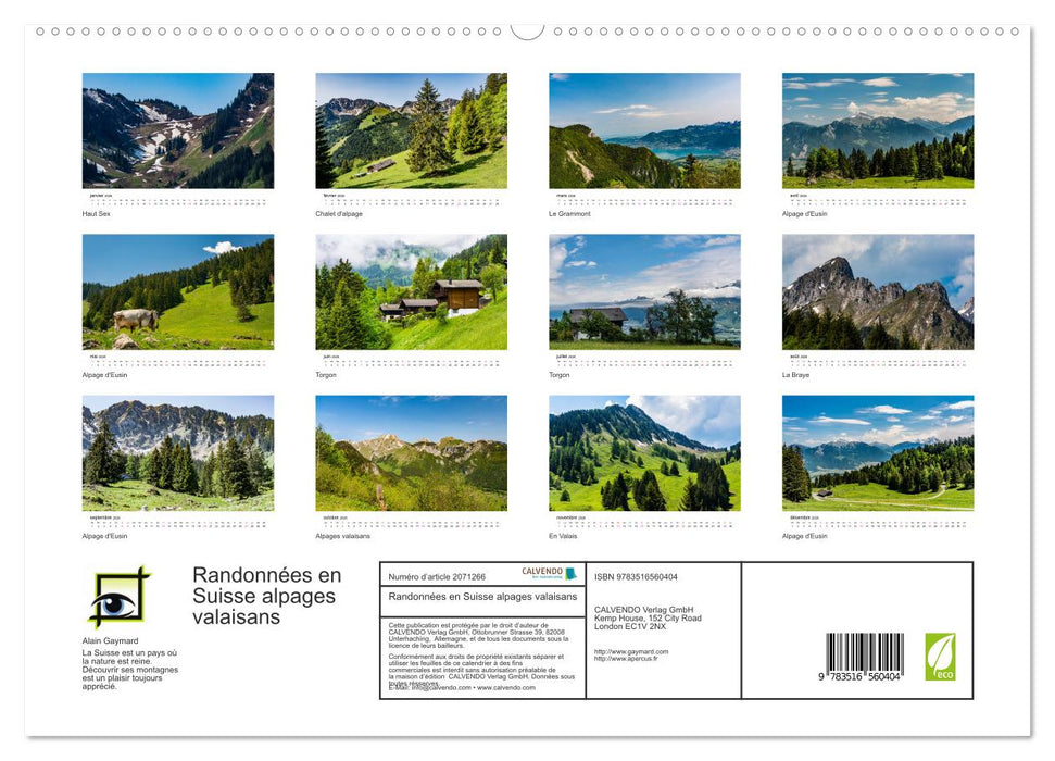 Randonnées en Suisse alpages valaisans (CALVENDO Calendrier supérieur 2026)