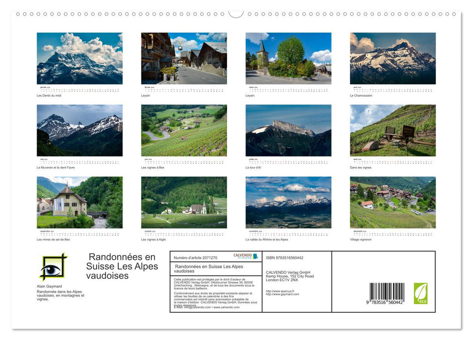 Randonnées en Suisse Les Alpes vaudoises (CALVENDO Calendrier supérieur 2026)