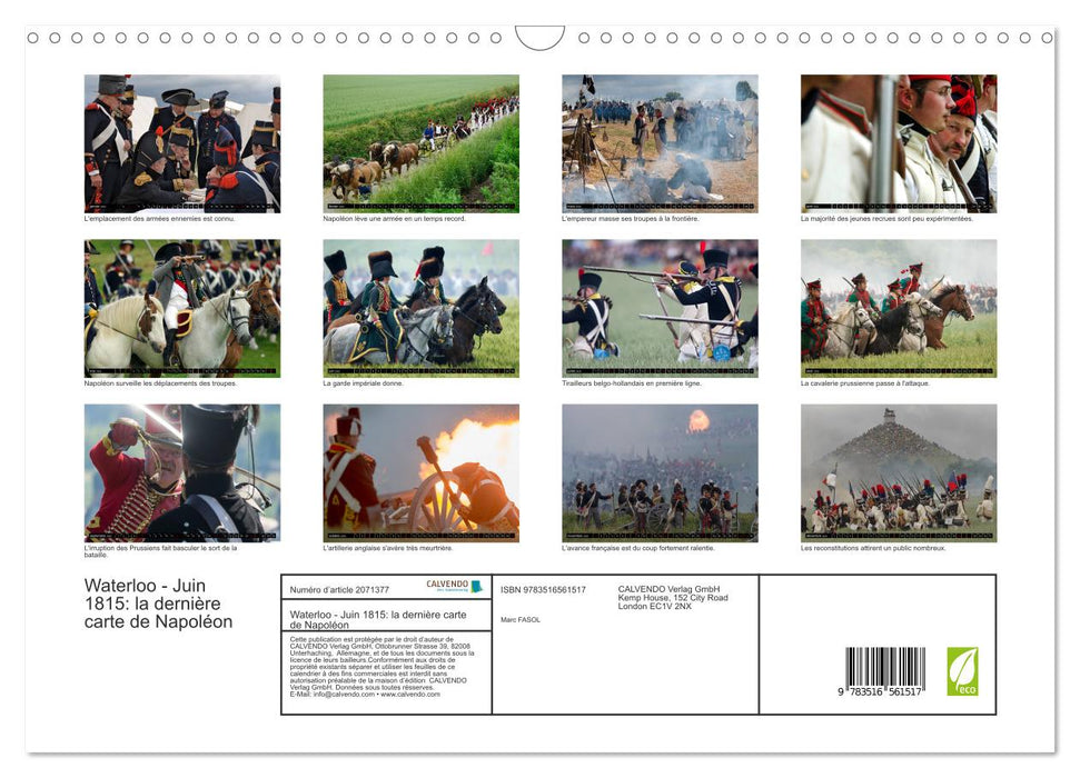 Waterloo - Juin 1815: la dernière carte de Napoléon (CALVENDO Calendrier mensuel 2026)
