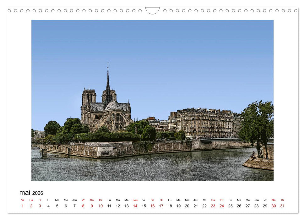 Notre-Dame de Paris en Cartoon (CALVENDO Calendrier mensuel 2026)