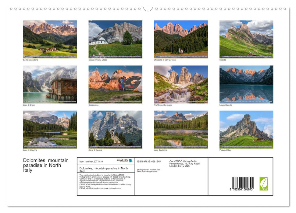 Dolomites, mountain paradise in North Italy (CALVENDO Premium-Calendar 2026)