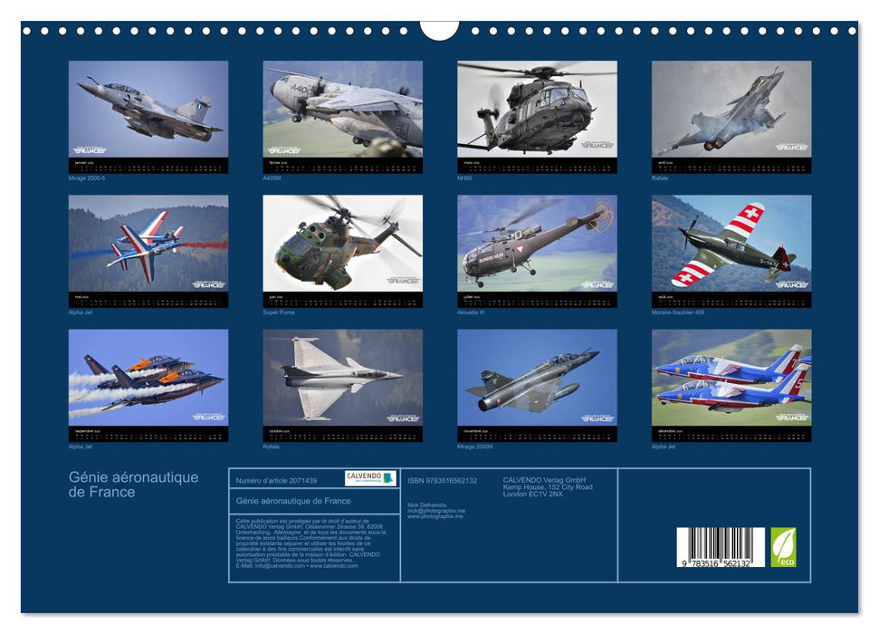 Génie aéronautique de France (CALVENDO Calendrier mensuel 2026)