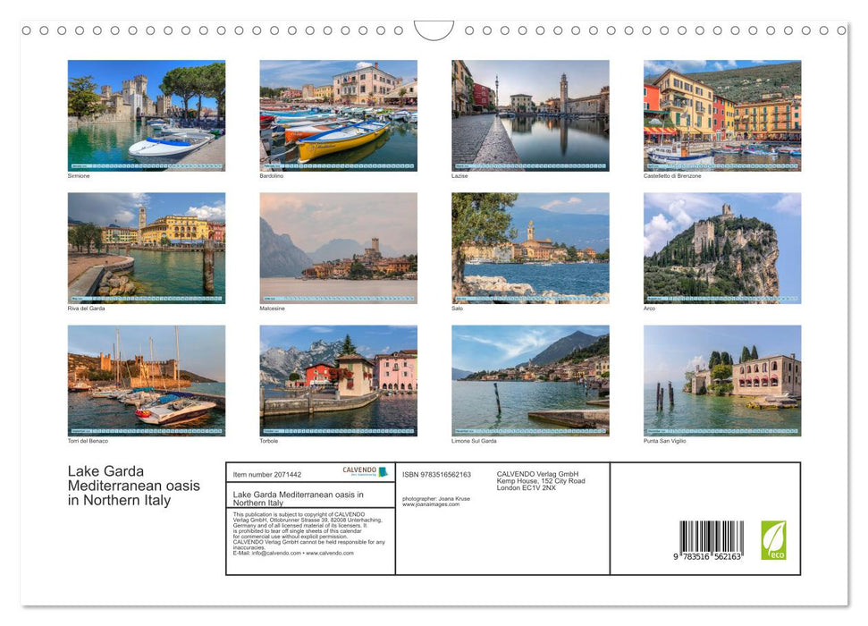 Lake Garda Mediterranean oasis in Northern Italy (CALVENDO Monthly Calendar 2026)