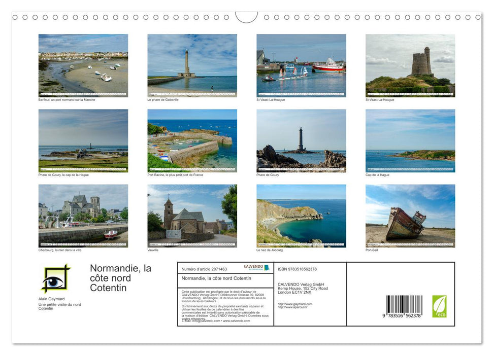 Normandie, la côte nord Cotentin (CALVENDO Calendrier mensuel 2026)
