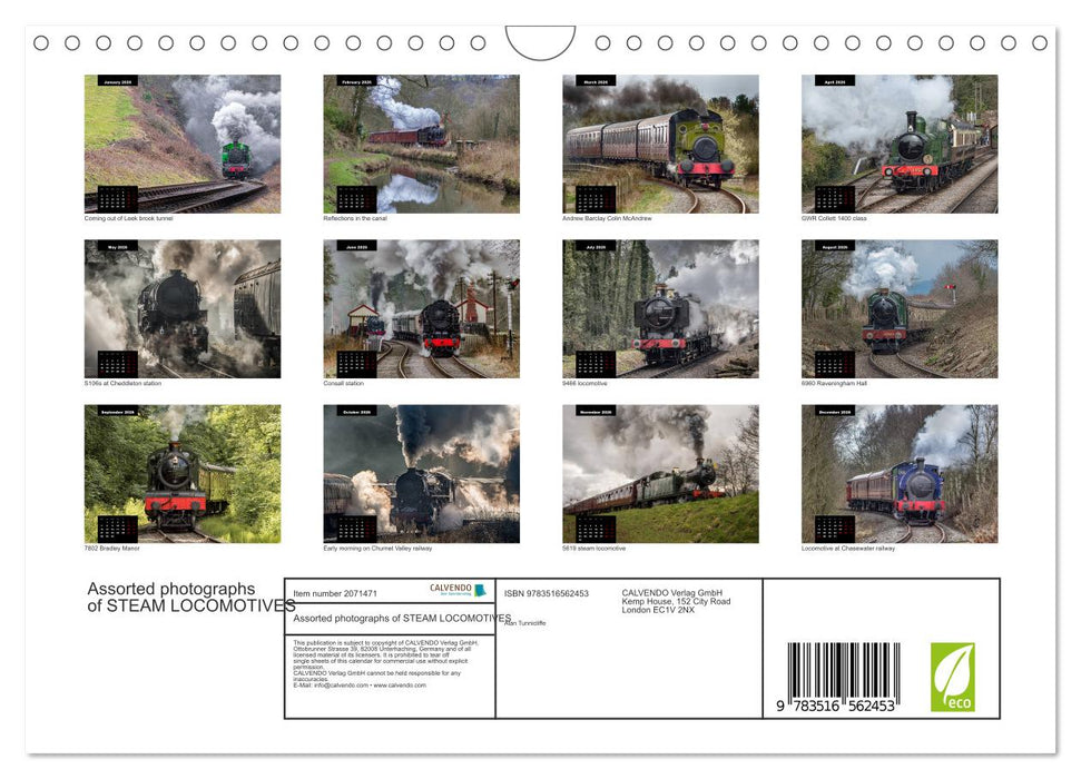Assorted photographs of STEAM LOCOMOTIVES (CALVENDO Monthly Calendar 2026)