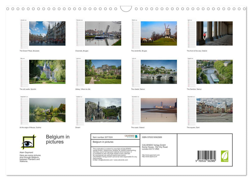 Belgium in pictures (CALVENDO Monthly Calendar 2026)