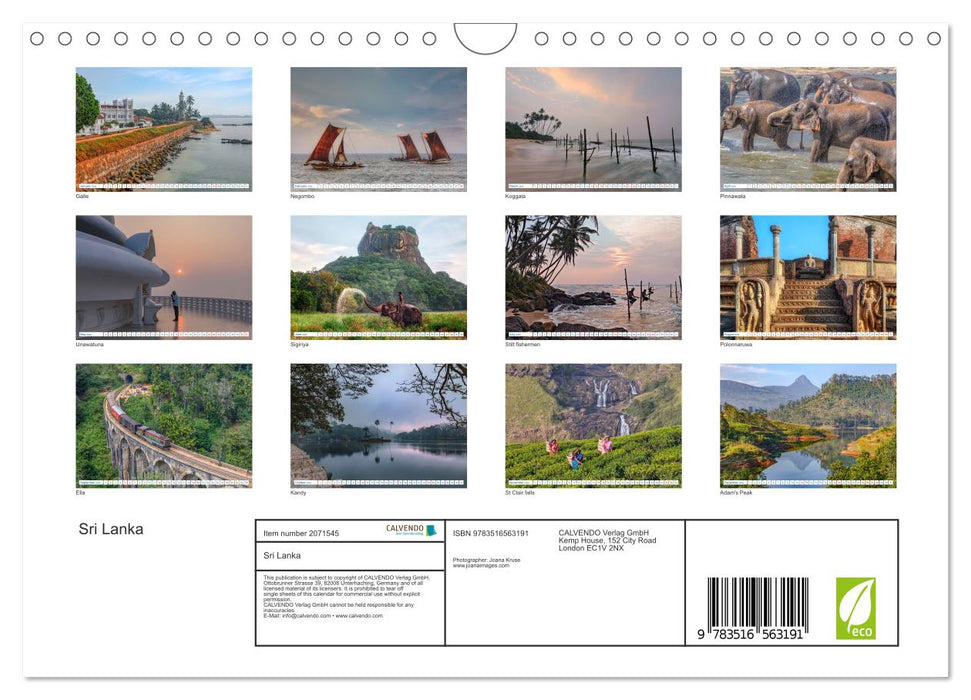 Sri Lanka (CALVENDO Monthly Calendar 2026)