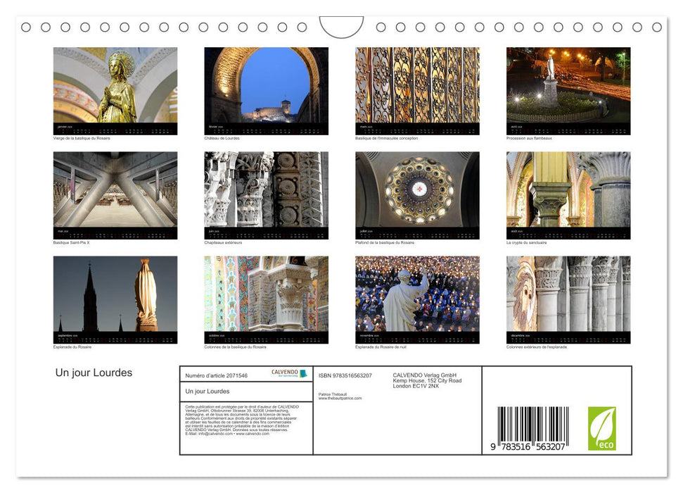 Un jour Lourdes (CALVENDO Calendrier mensuel 2026)