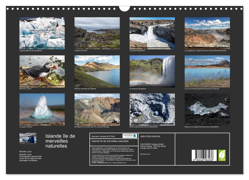 Islande île de merveilles naturelles (CALVENDO Calendrier mensuel 2026)