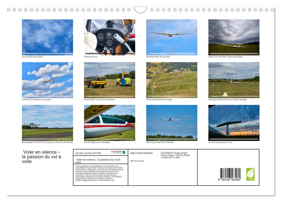 Voler en silence - la passion du vol à voile (CALVENDO Calendrier mensuel 2026)