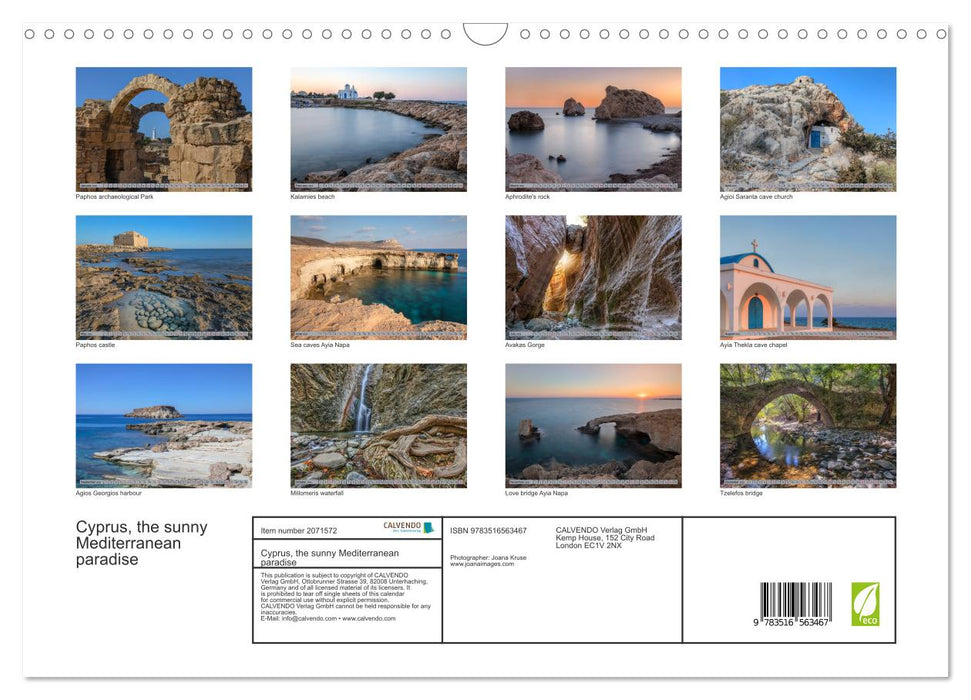 Cyprus, the sunny Mediterranean paradise (CALVENDO Monthly Calendar 2026)