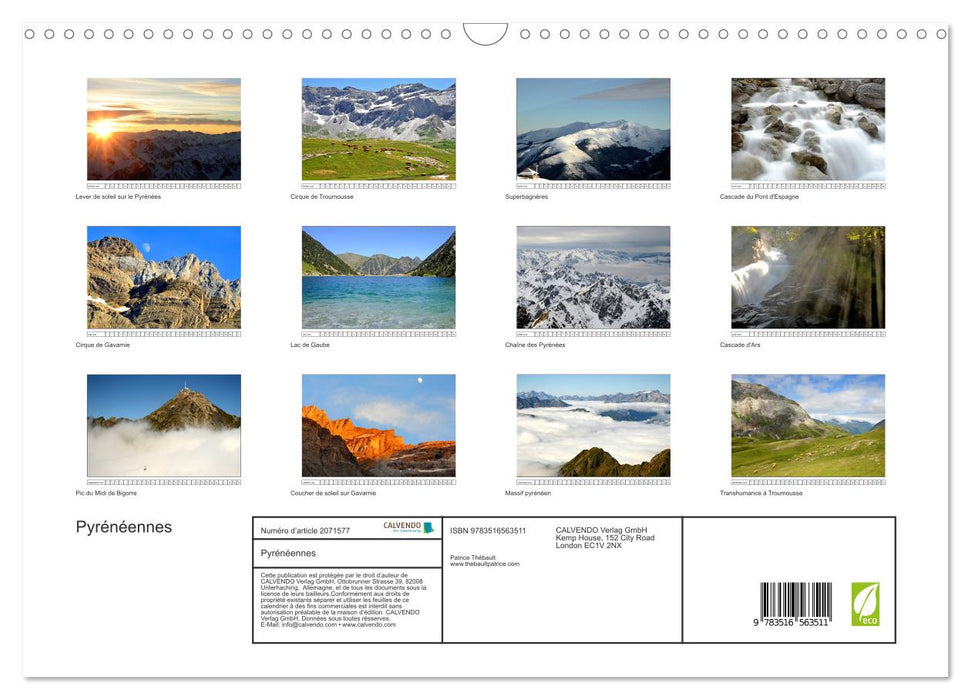 Pyrénéennes (CALVENDO Calendrier mensuel 2026)