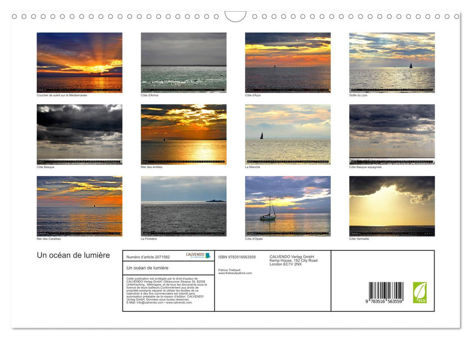 Un océan de lumière (CALVENDO Calendrier mensuel 2026)