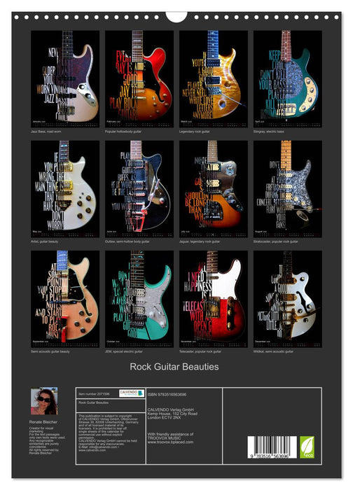 Rock Guitar Beauties (CALVENDO Monthly Calendar 2026)