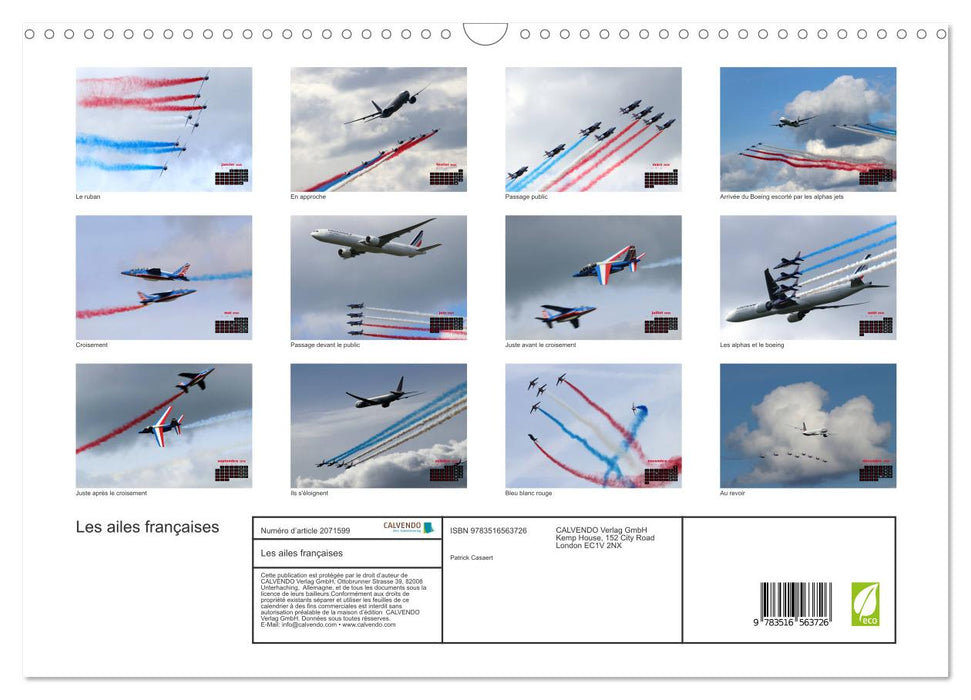 Les ailes françaises (CALVENDO Calendrier mensuel 2026)