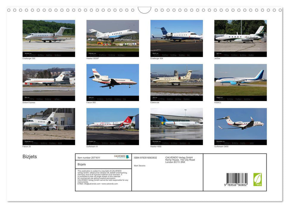 Bizjets (CALVENDO Monthly Calendar 2026)