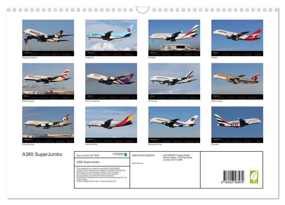 A380 SuperJumbo (CALVENDO Monthly Calendar 2026)