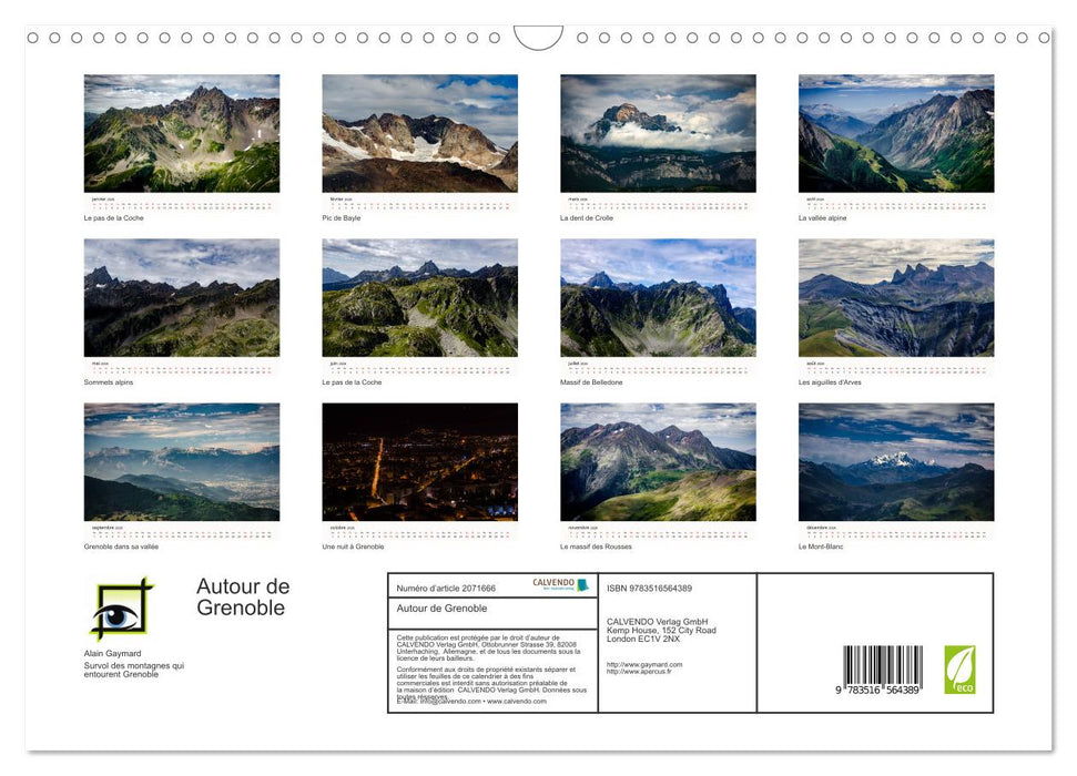 Autour de Grenoble (CALVENDO Calendrier mensuel 2026)