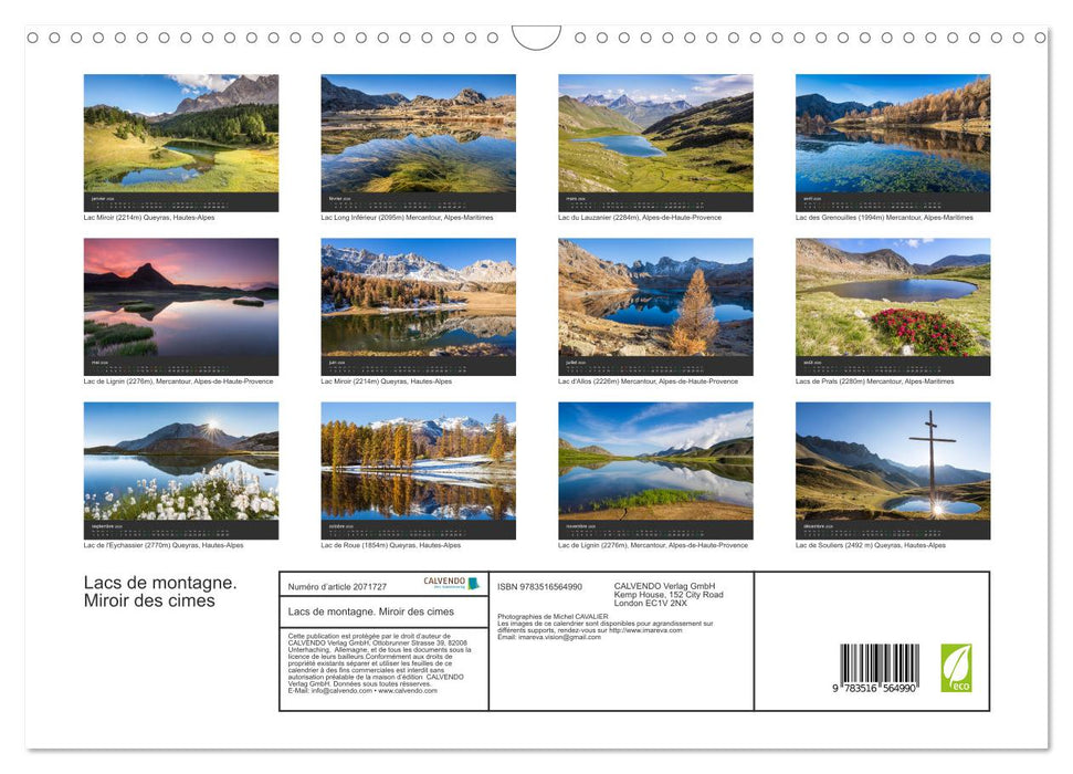 Lacs de montagne. Miroir des cimes (CALVENDO Calendrier mensuel 2026)