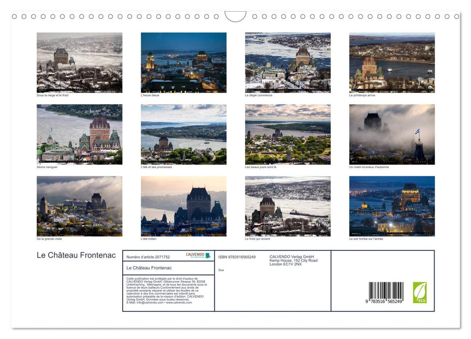 Le Château Frontenac (CALVENDO Calendrier mensuel 2026)