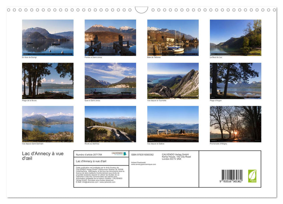 Lac d'Annecy à vue d'œil (CALVENDO Calendrier mensuel 2026)