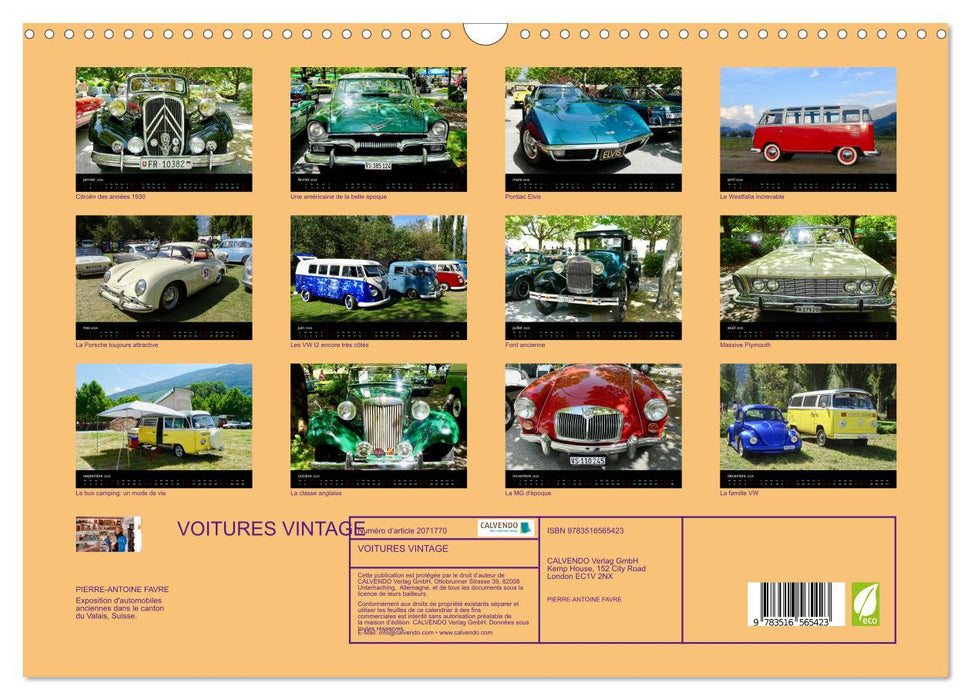 VOITURES VINTAGE (CALVENDO Calendrier mensuel 2026)