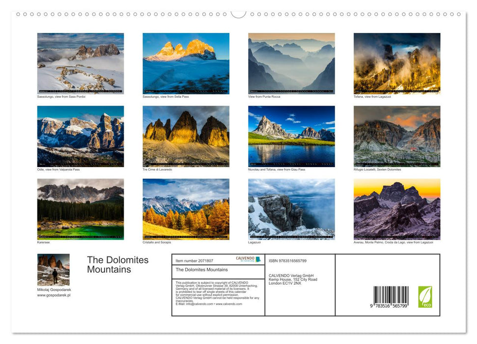 The Dolomites Mountains (CALVENDO Premium-Calendar 2026)