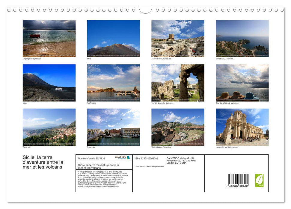 Sicile, la terre d'aventure entre la mer et les volcans (CALVENDO Calendrier mensuel 2026)