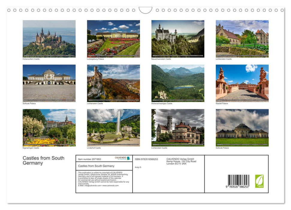 Castles from South Germany (CALVENDO Monthly Calendar 2026)