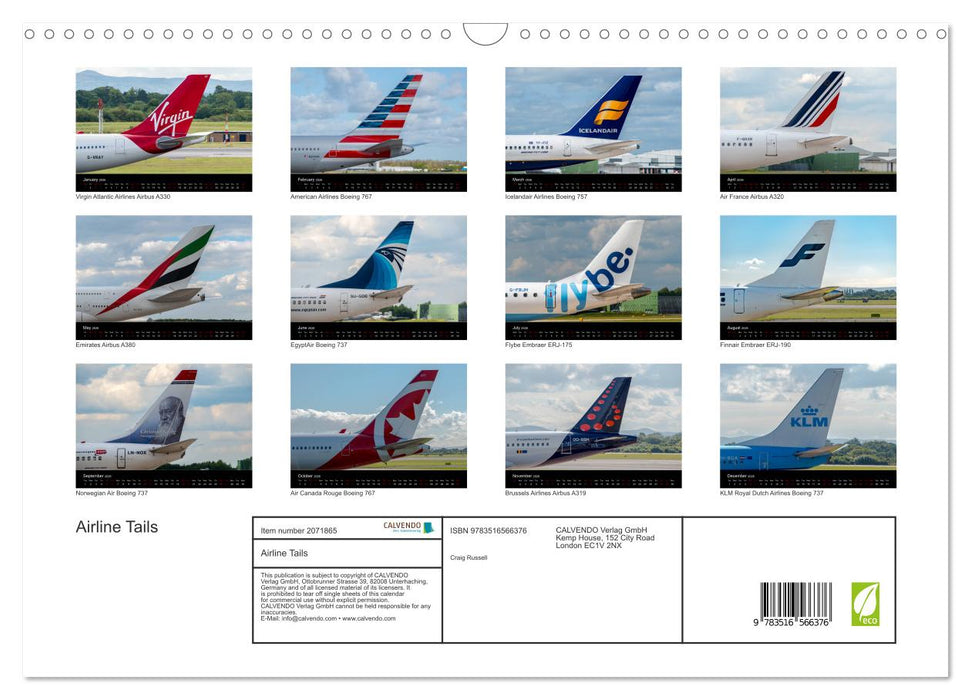 Airline Tails (CALVENDO Monthly Calendar 2026)