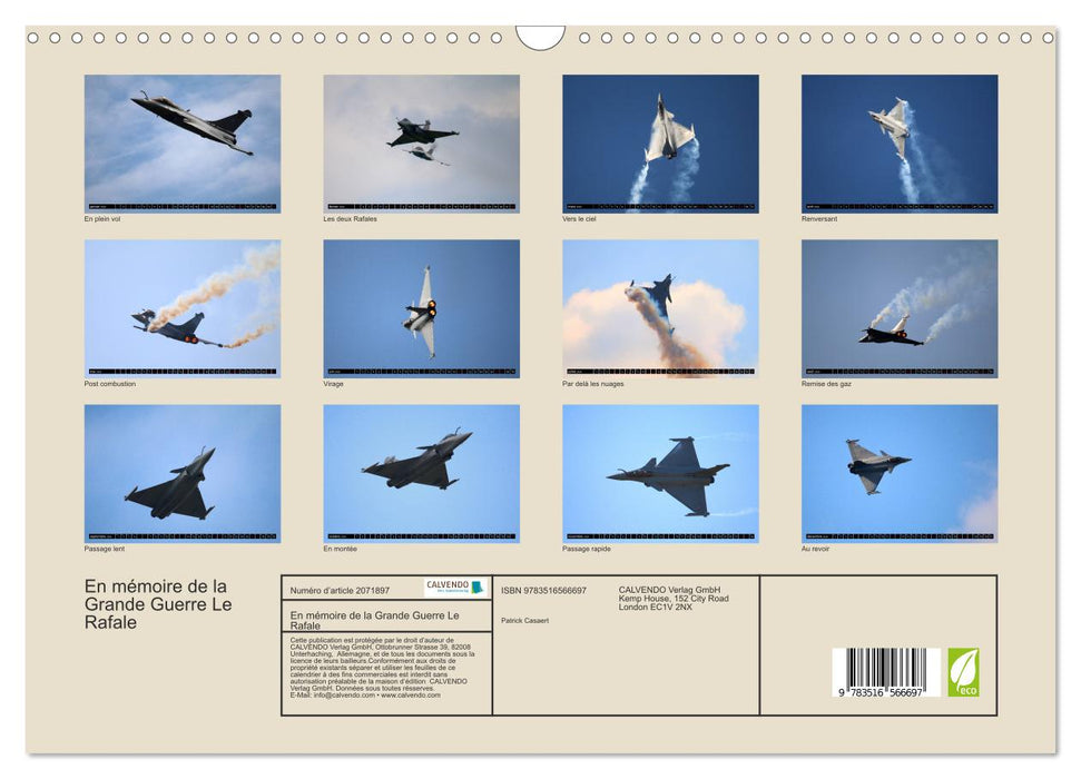 En mémoire de la Grande Guerre Le Rafale (CALVENDO Calendrier mensuel 2026)