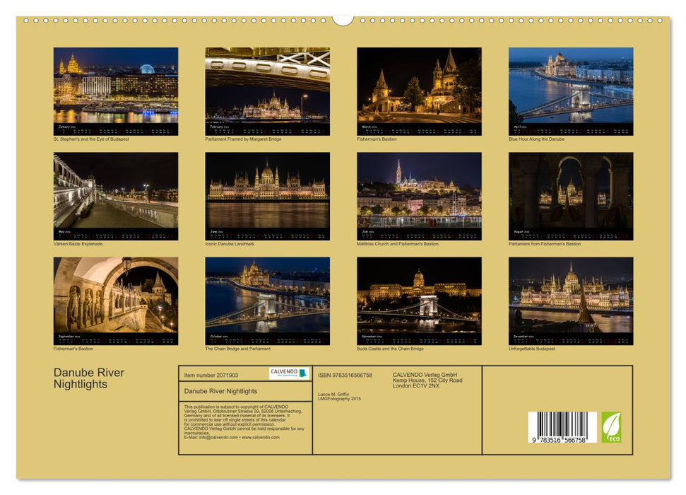 Danube River Nightlights (CALVENDO Premium-Calendar 2026)