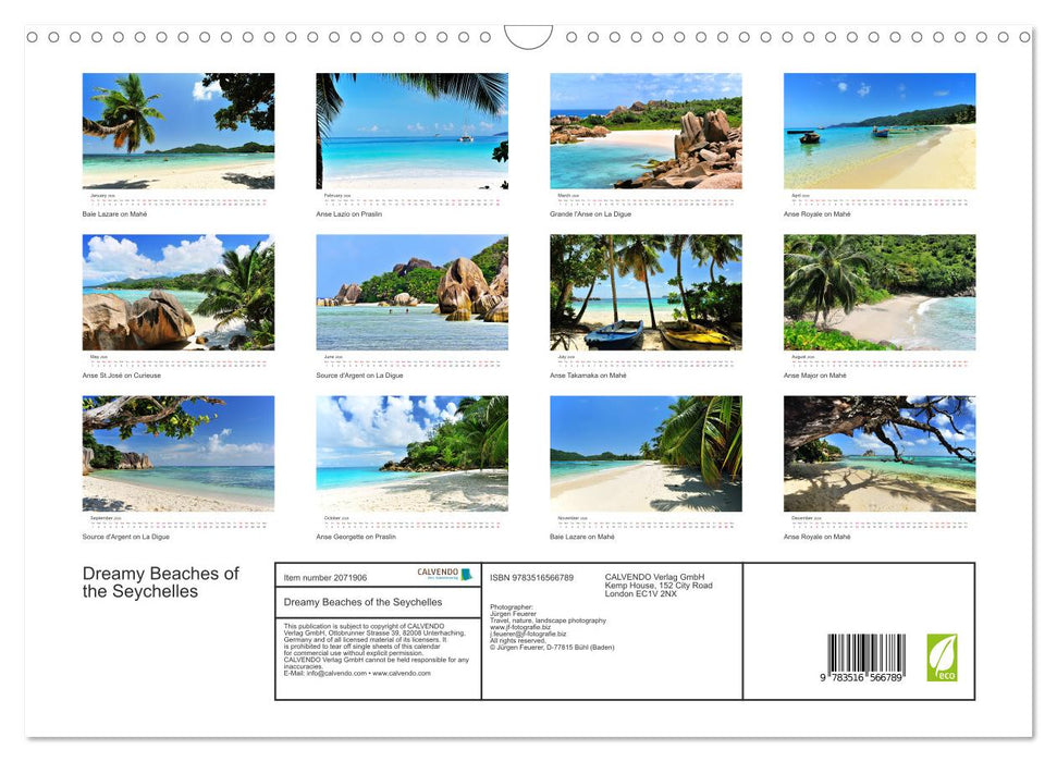 Dreamy Beaches of the Seychelles (CALVENDO Monthly Calendar 2026)