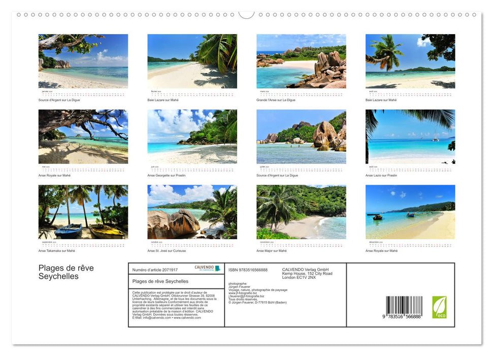 Plages de rêve Seychelles (CALVENDO Calendrier supérieur 2026)
