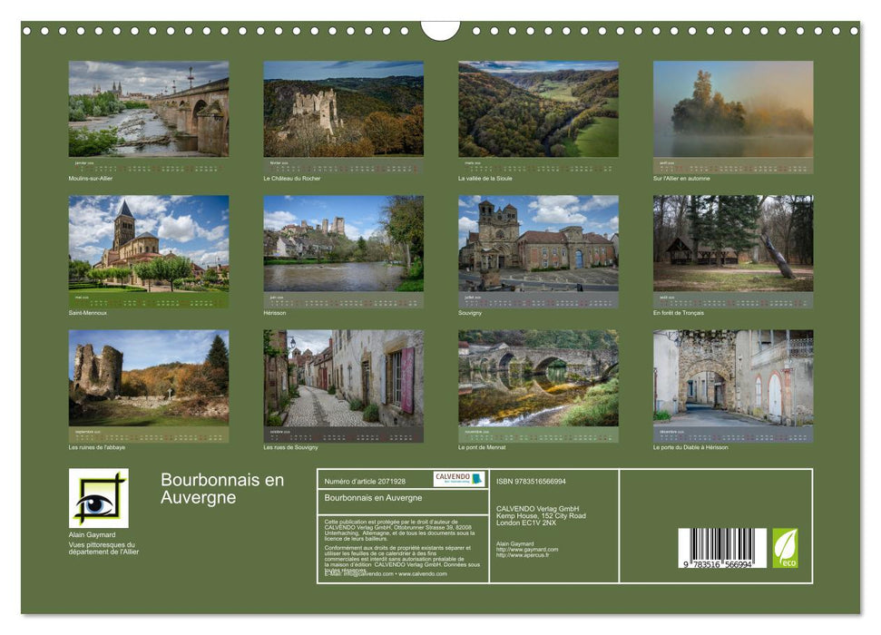 Bourbonnais en Auvergne (CALVENDO Calendrier mensuel 2026)