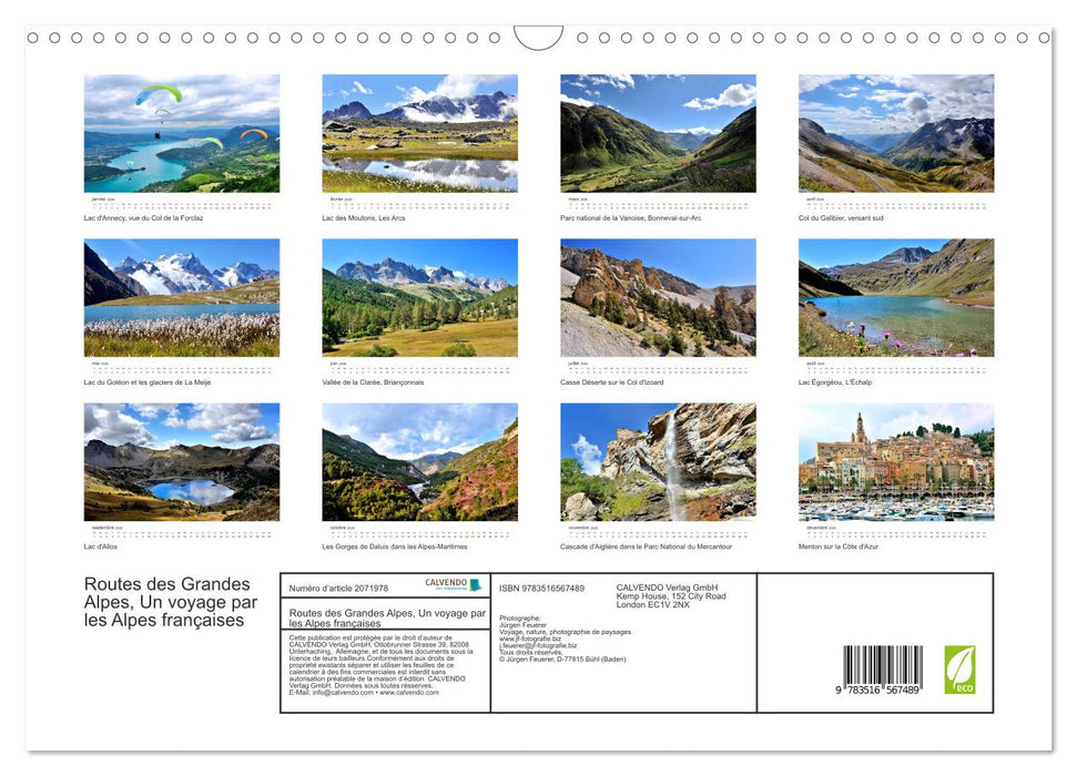 Routes des Grandes Alpes, Un voyage par les Alpes françaises (CALVENDO Calendrier mensuel 2026)