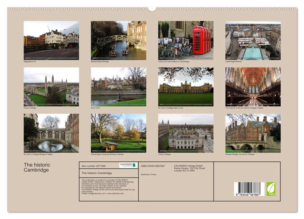 The historic Cambridge (CALVENDO Premium-Calendar 2026)