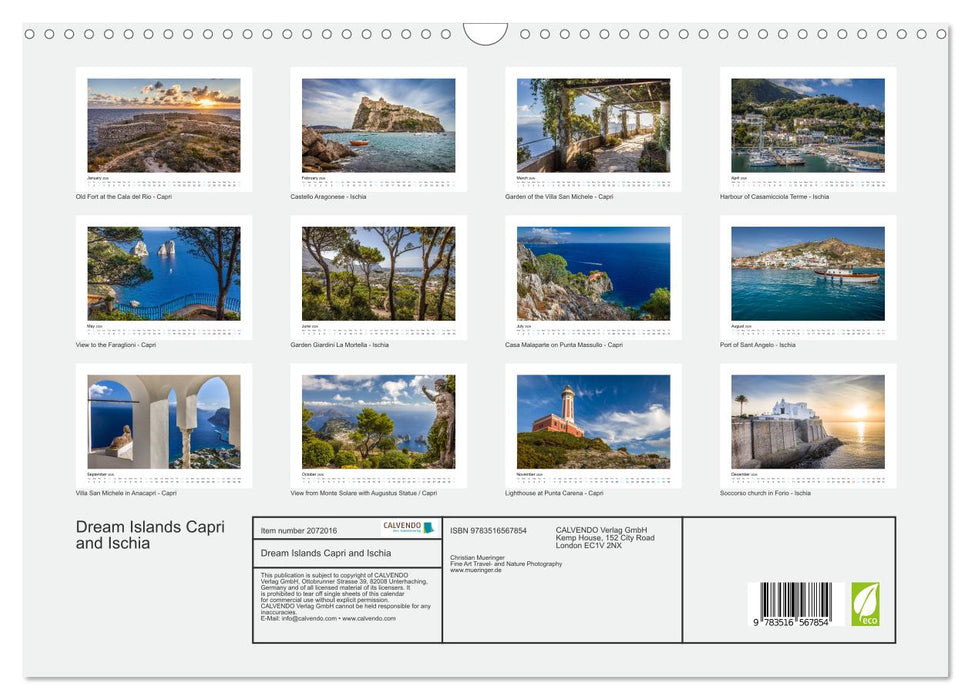 Dream Islands Capri and Ischia (CALVENDO Monthly Calendar 2026)