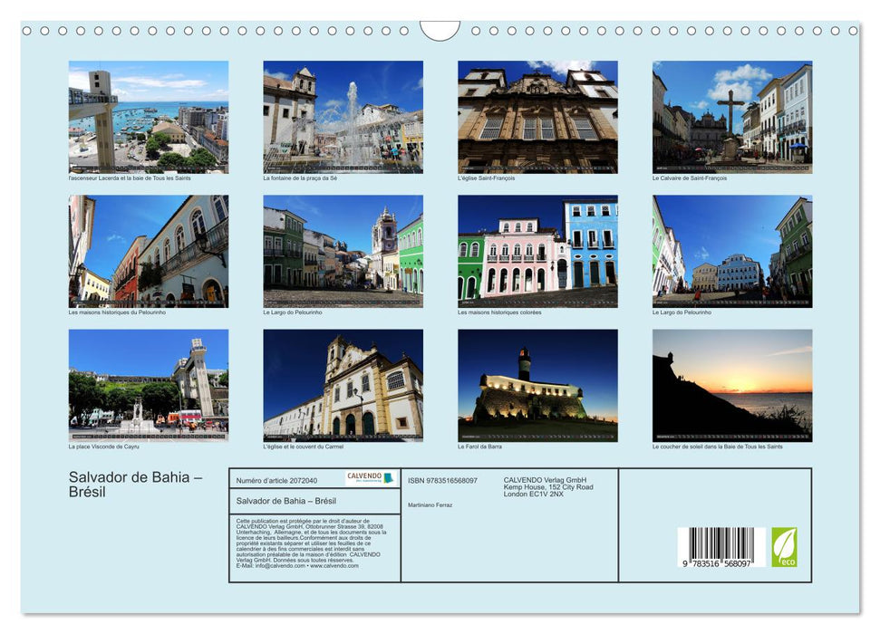 Salvador de Bahia – Brésil (CALVENDO Calendrier mensuel 2026)