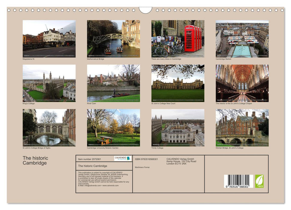 The historic Cambridge (CALVENDO Monthly Calendar 2026)