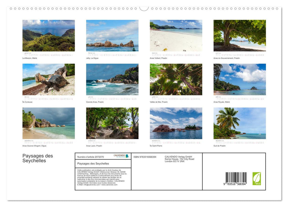 Paysages des Seychelles (CALVENDO Calendrier supérieur 2026)