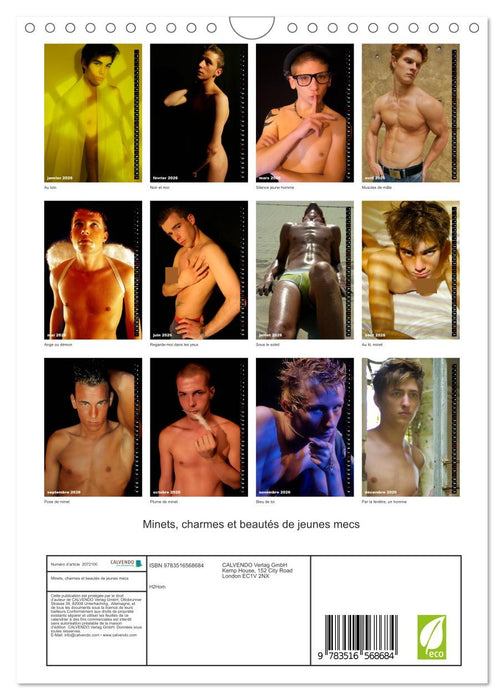 Minets, charmes et beautés de jeunes mecs (CALVENDO Calendrier mensuel 2026)