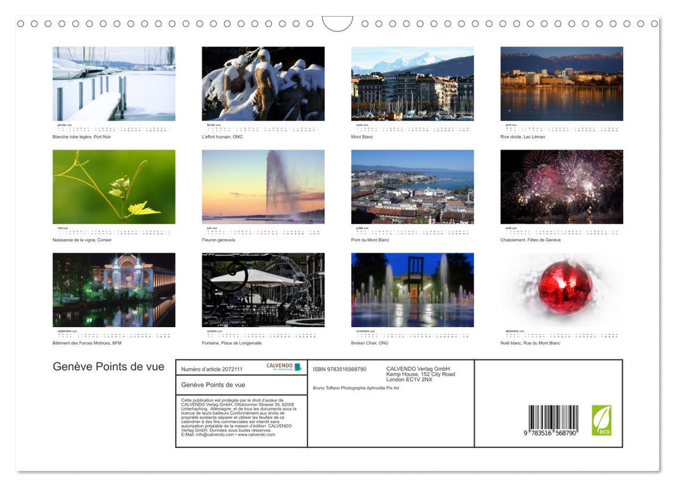 Genève Points de vue (CALVENDO Calendrier mensuel 2026)
