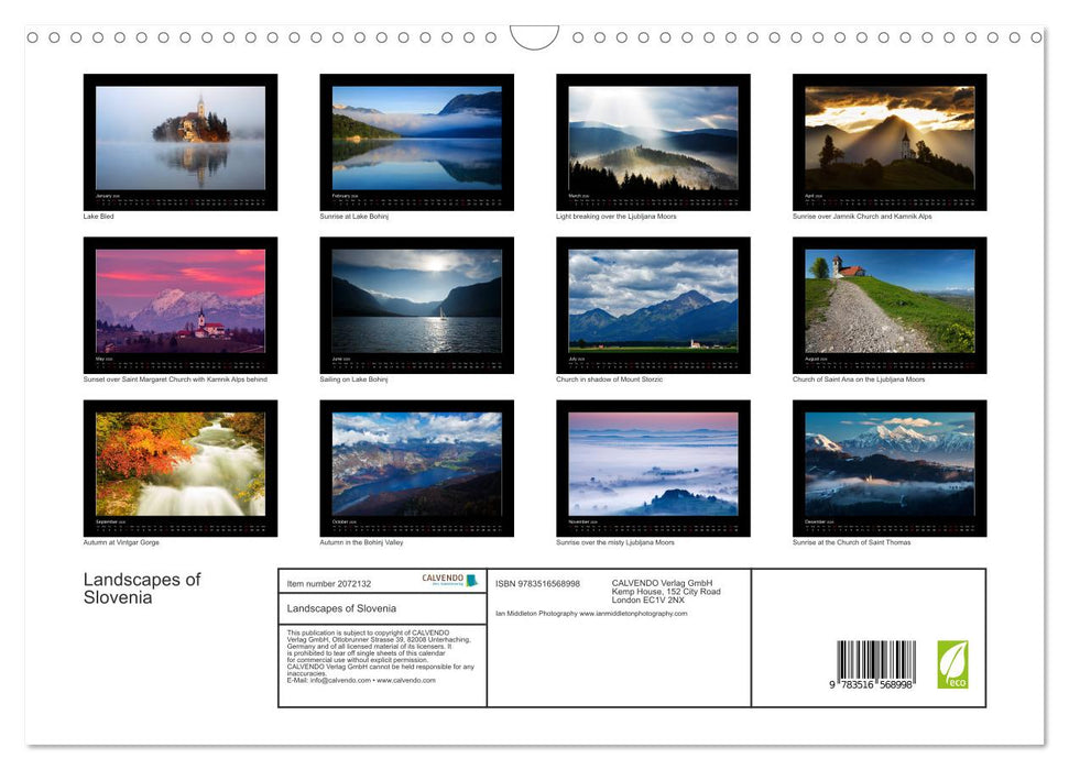 Landscapes of Slovenia (CALVENDO Monthly Calendar 2026)