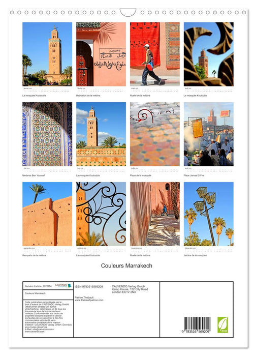 Couleurs Marrakech (CALVENDO Calendrier mensuel 2026)