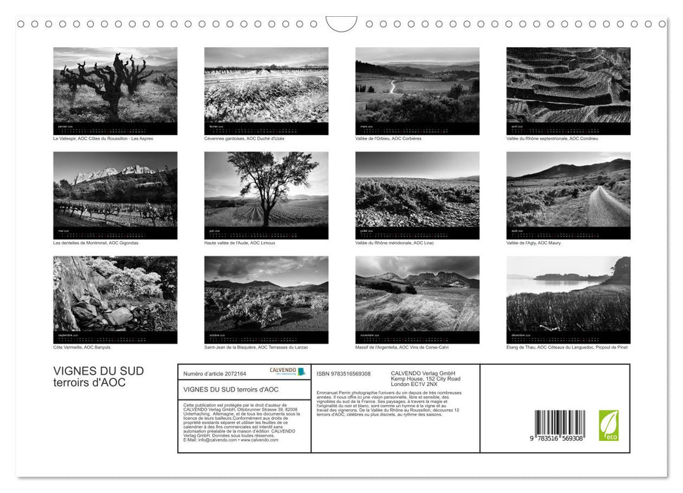 VIGNES DU SUD terroirs d'AOC (CALVENDO Calendrier mensuel 2026)