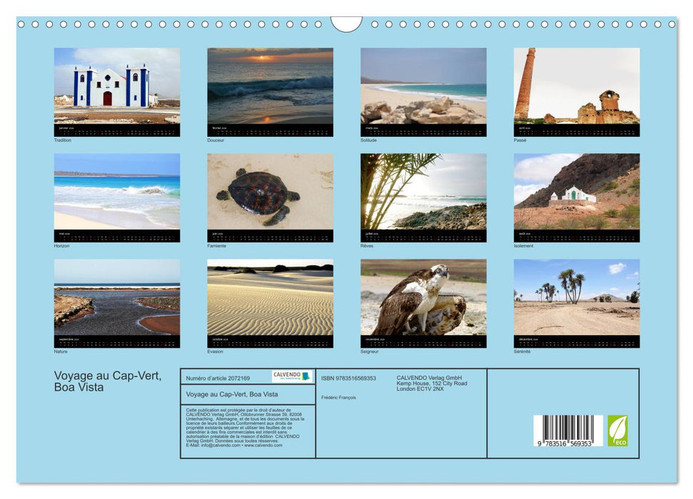 Voyage au Cap-Vert, Boa Vista (CALVENDO Calendrier mensuel 2026)