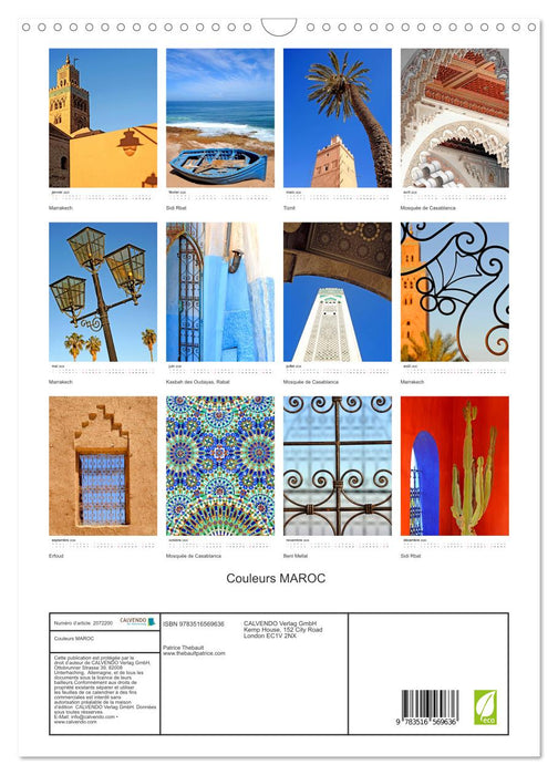 Couleurs MAROC (CALVENDO Calendrier mensuel 2026)