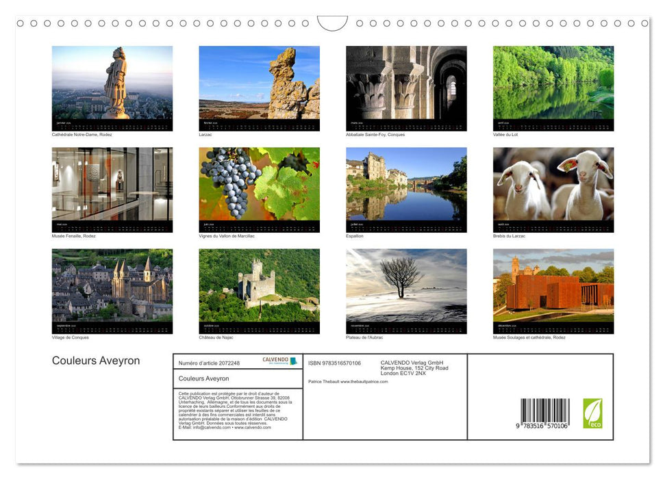 Couleurs Aveyron (CALVENDO Calendrier mensuel 2026)