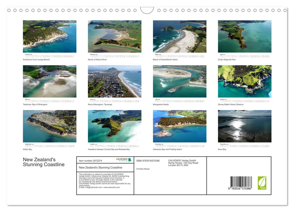 New Zealand's Stunning Coastline (CALVENDO Monthly Calendar 2026)
